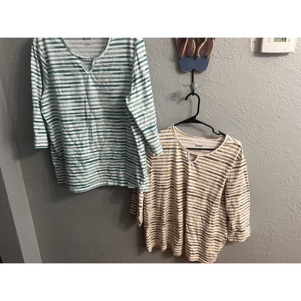 Blair Women's 3/4 Sleeve Striped Shirt Size Large Lot Of 2
